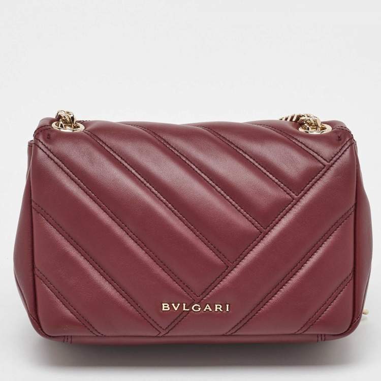 Pre Owned Bvlgari Burgundy Quilted Leather Small Serpenti Cabochon Shoulder Bag 