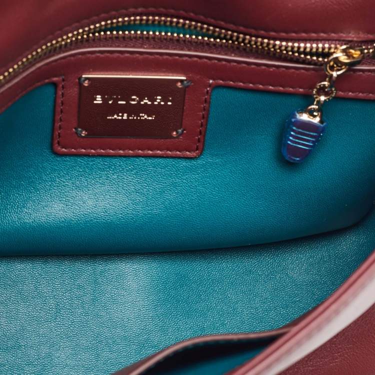 Pre Owned Bvlgari Burgundy Quilted Leather Small Serpenti Cabochon Shoulder Bag 