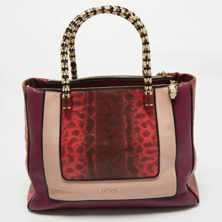 Pre Owned Bvlgari Tri Color Leather and Kurung Serpenti Scaglie Tote