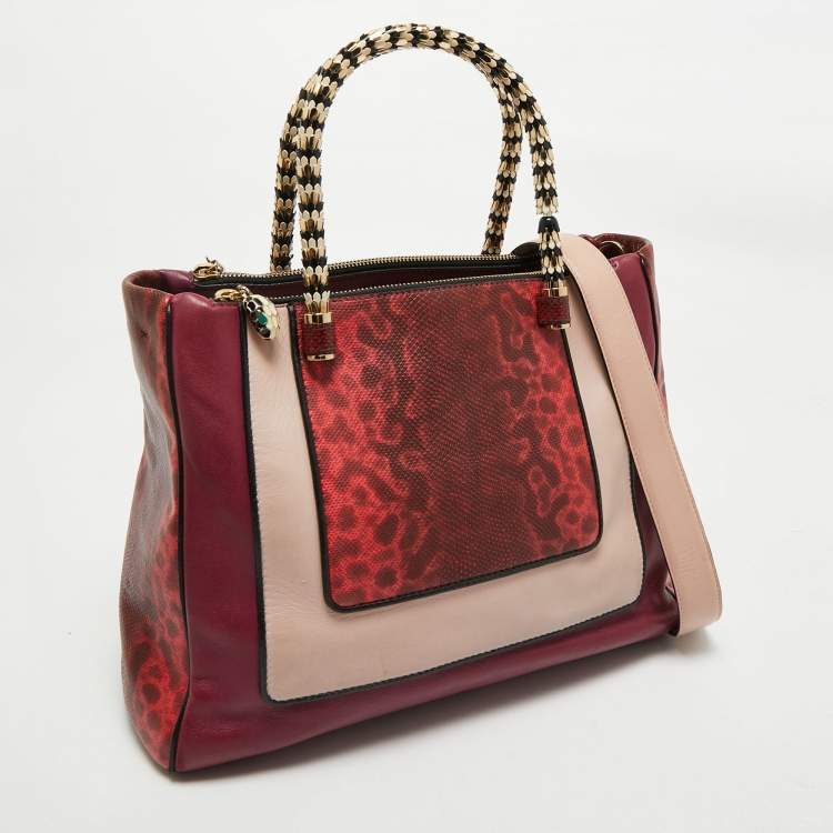 Pre Owned Bvlgari Tri Color Leather and Kurung Serpenti Scaglie Tote