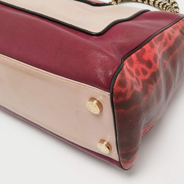 Pre Owned Bvlgari Tri Color Leather and Kurung Serpenti Scaglie Tote