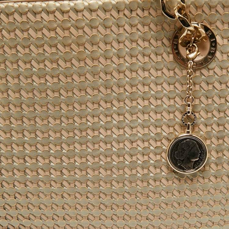 Pre Owned Bvlgari Beige/Silver Woven Leather Monte Plisse Shopper Tote