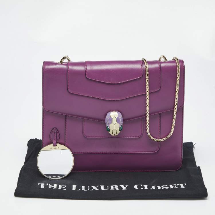Pre Owned Bvlgari Purple Leather Serpenti Forever Chain Shoulder Bag