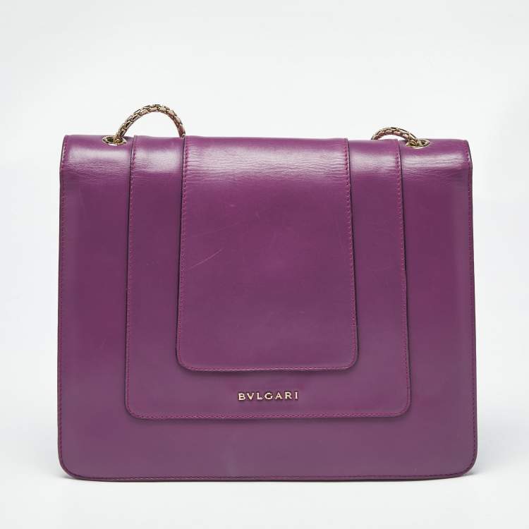 Pre Owned Bvlgari Purple Leather Serpenti Forever Chain Shoulder Bag