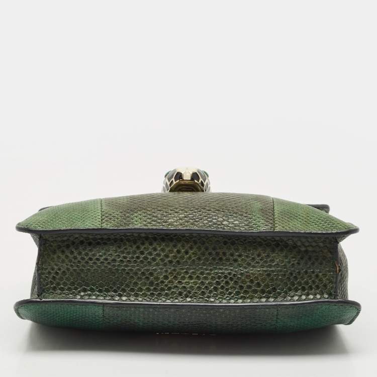 Pre Owned Bvlgari Green/Black Karung Leather Small Serpenti Forever Shoulder Bag