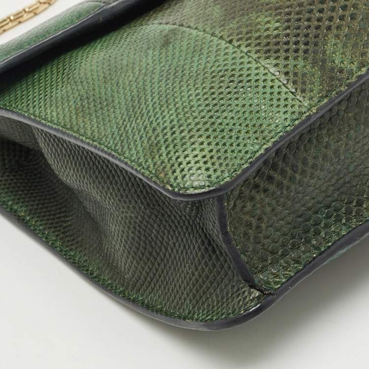 Pre Owned Bvlgari Green/Black Karung Leather Small Serpenti Forever Shoulder Bag