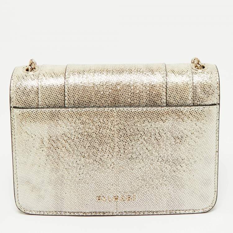 Pre Owned Bvlgari Silver Shimmering Karung Leather Small Serpenti Forever Shoulder Bag