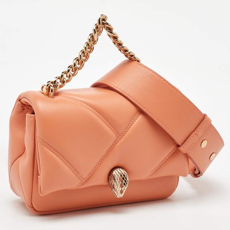 Pre Owned Bvlgari Light Orange Leather Serpenti Cabochon Mini Shoulder Bag