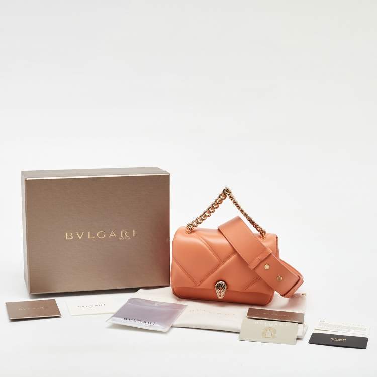 Pre Owned Bvlgari Light Orange Leather Serpenti Cabochon Mini Shoulder Bag