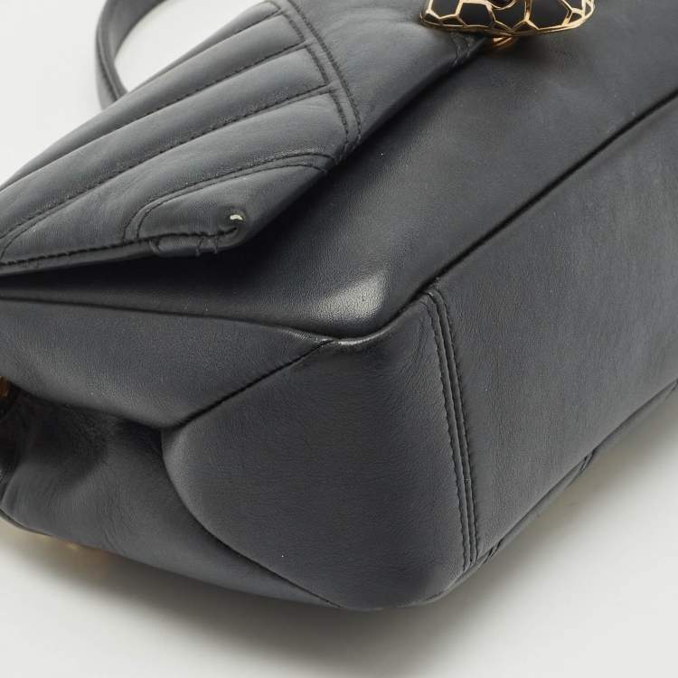Pre Owned Bvlgari Black Quilted Leather Small Serpenti Cabochon Shoulder Bag