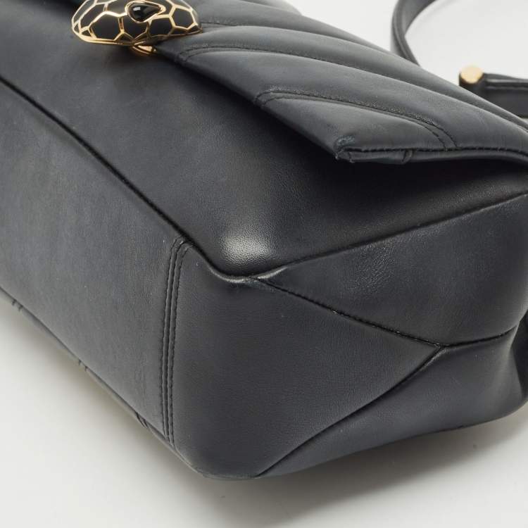 Pre Owned Bvlgari Black Quilted Leather Small Serpenti Cabochon Shoulder Bag