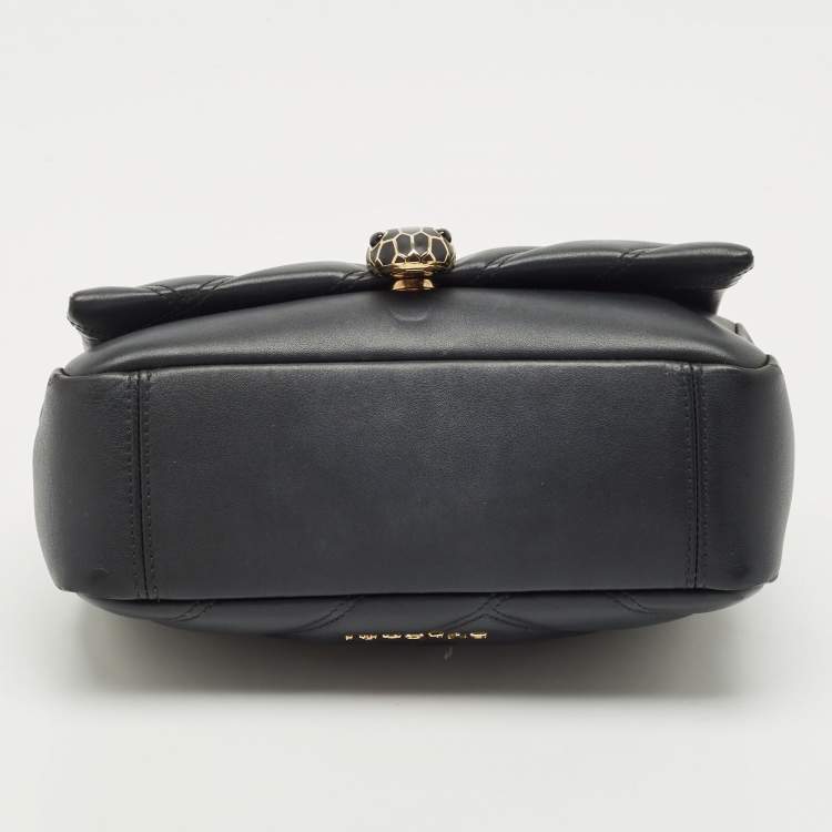 Pre Owned Bvlgari Black Quilted Leather Small Serpenti Cabochon Shoulder Bag