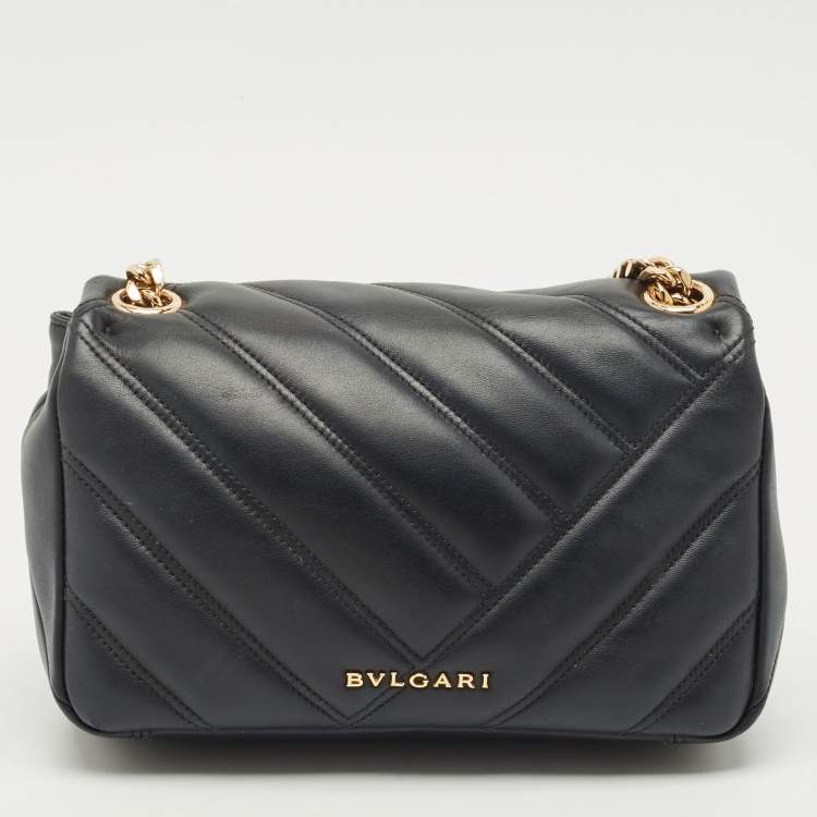 Pre Owned Bvlgari Black Quilted Leather Small Serpenti Cabochon Shoulder Bag