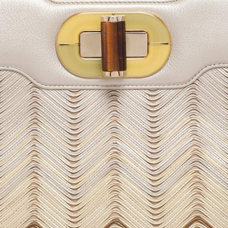 Pre Owned Bvlgari Beige/Brown Leather Isabella Rossellini Top Handle Bag