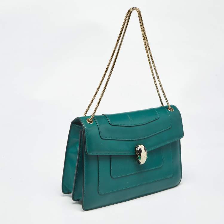 Pre Owned Bvlgari Green Leather Medium Serpenti Forever Shoulder Bag