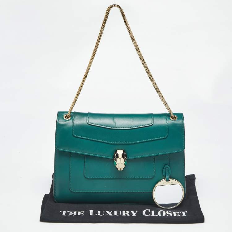 Pre Owned Bvlgari Green Leather Medium Serpenti Forever Shoulder Bag
