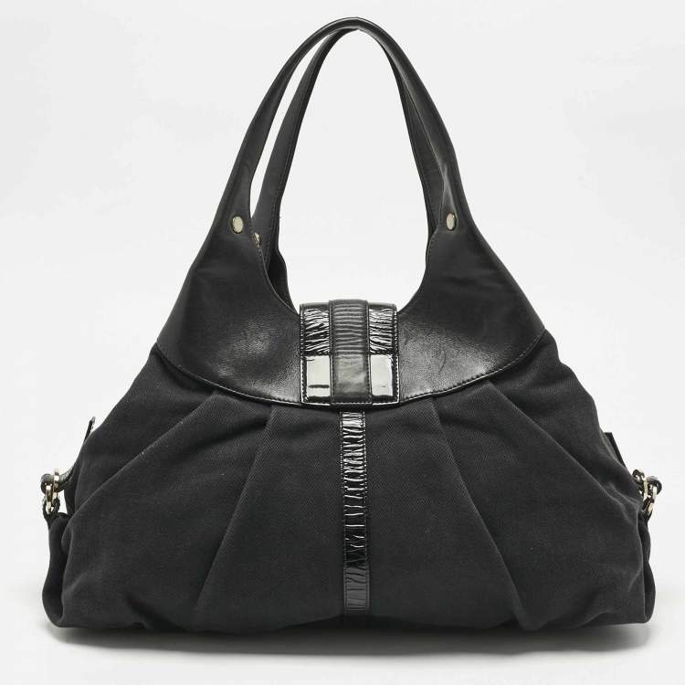 Pre Owned Bvlgari Black Canvas and Leather Chandra Hobo