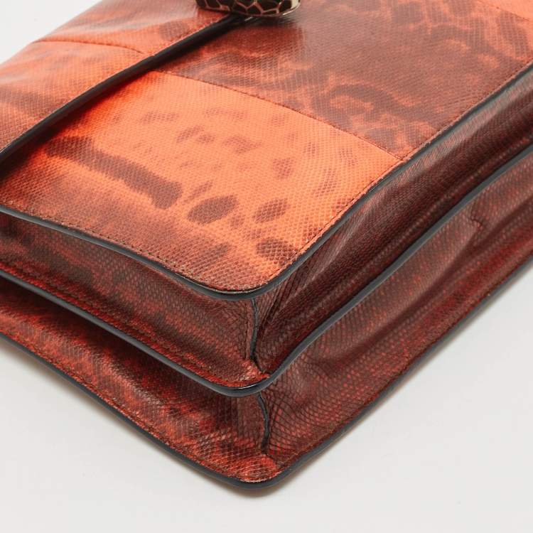 Pre Owned Bvlgari Orange Karung Leather Medium Serpenti Forever Shoulder Bag