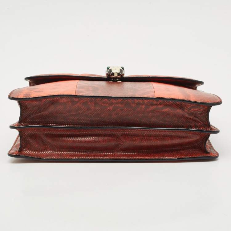 Pre Owned Bvlgari Orange Karung Leather Medium Serpenti Forever Shoulder Bag