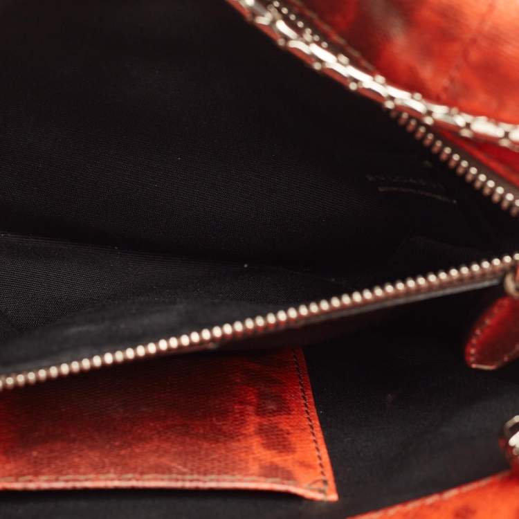 Pre Owned Bvlgari Orange Karung Leather Medium Serpenti Forever Shoulder Bag