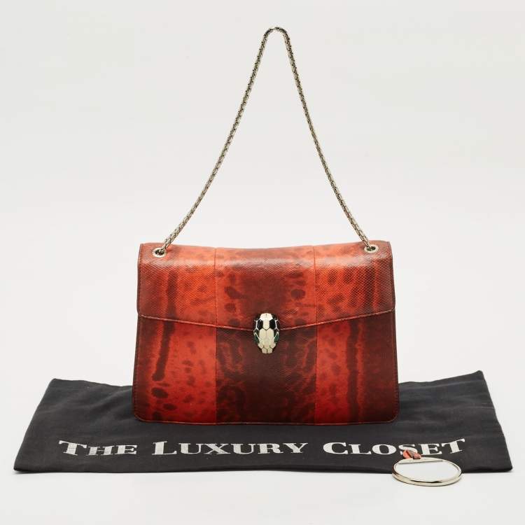Pre Owned Bvlgari Orange Karung Leather Medium Serpenti Forever Shoulder Bag