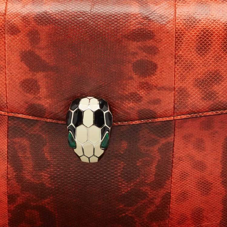 Pre Owned Bvlgari Orange Karung Leather Medium Serpenti Forever Shoulder Bag
