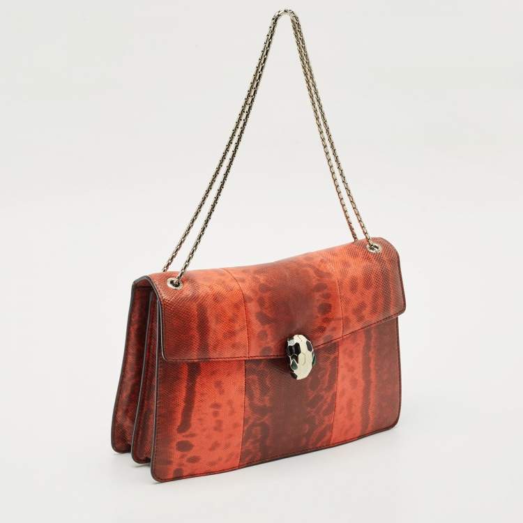 Pre Owned Bvlgari Orange Karung Leather Medium Serpenti Forever Shoulder Bag