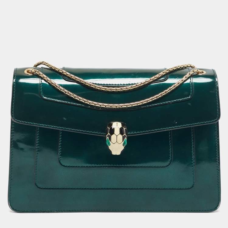 Pre Owned Bvlgari Green Patent Leather Medium Serpenti Forever Shoulder Bag