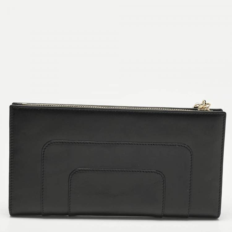 Pre Owned Bvlgari Black Leather Serpenti Forever Bifold Long Wallet