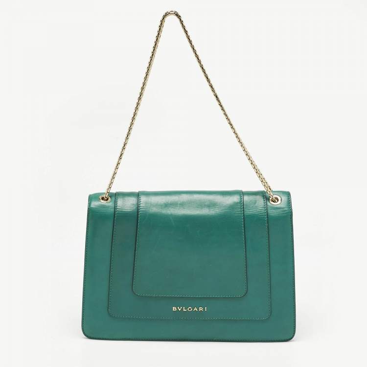 Pre Owned Bvlgari Green Leather Medium Serpenti Forever Shoulder Bag