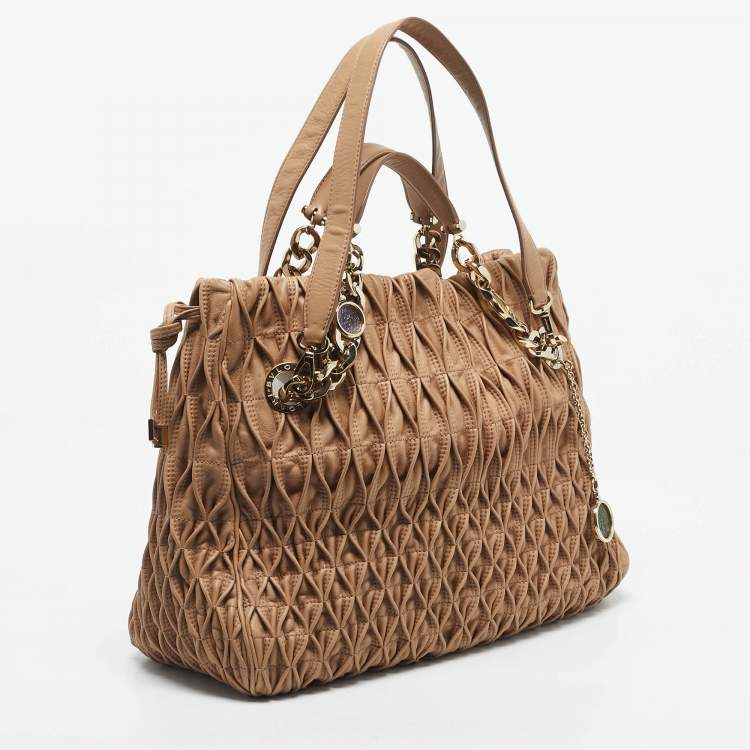 Pre Owned Bvlgari Beige Matelasse Leather Monete Tote