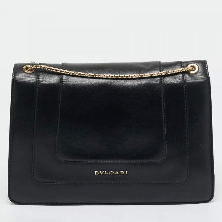 Pre Owned Bvlgari Black/Brown Leather Medium Serpenti Forever Shoulder Bag