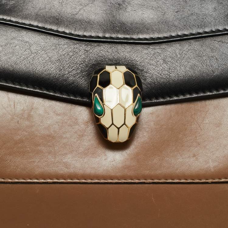 Pre Owned Bvlgari Black/Brown Leather Medium Serpenti Forever Shoulder Bag