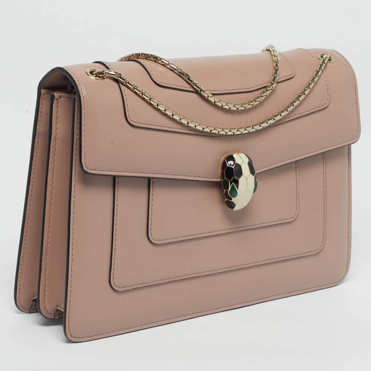 Pre Owned Bvlgari Old Rose Leather Medium Serpenti Forever Shoulder Bag
