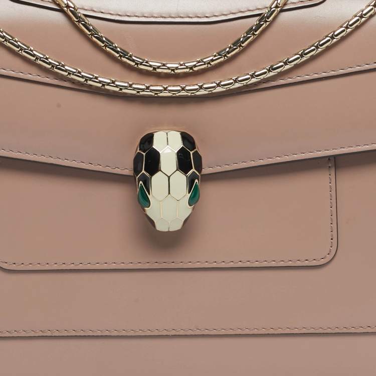 Pre Owned Bvlgari Old Rose Leather Medium Serpenti Forever Shoulder Bag