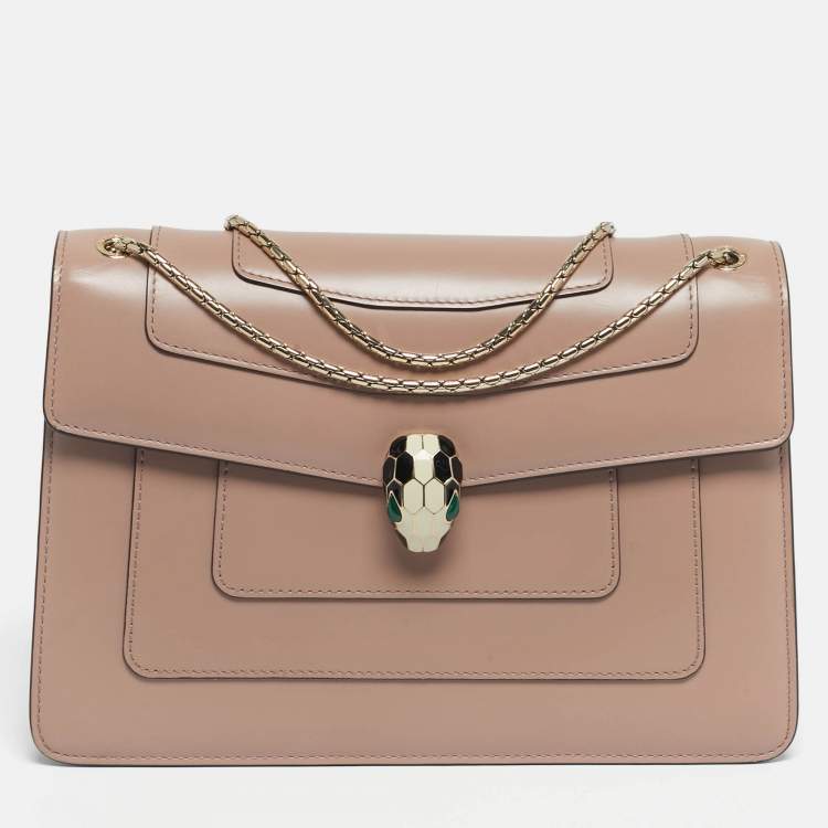 Pre Owned Bvlgari Old Rose Leather Medium Serpenti Forever Shoulder Bag