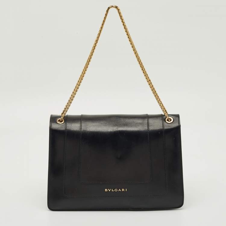 Pre Owned Bvlgari Black Leather Medium Serpenti Forever Shoulder Bag