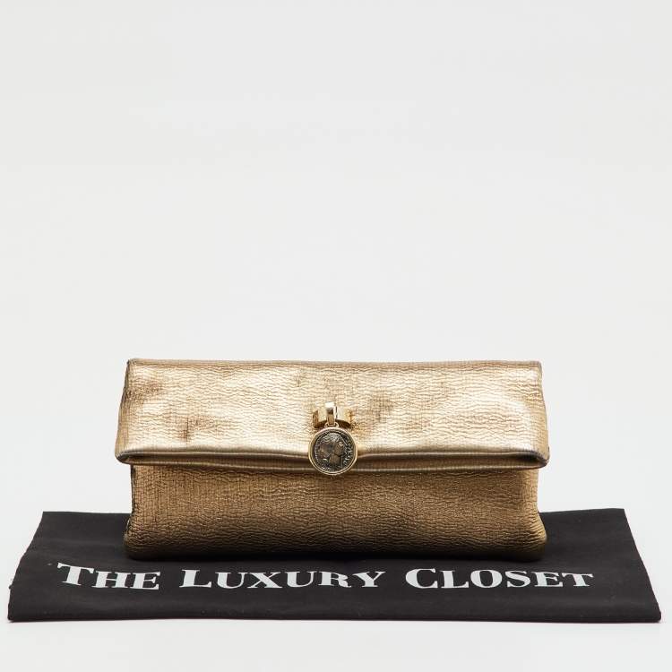 Pre Owned Bvlgari Gold Metallic Leather Monete Coin Flap Clutch