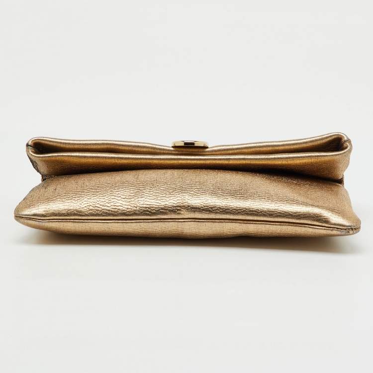 Pre Owned Bvlgari Gold Metallic Leather Monete Coin Flap Clutch
