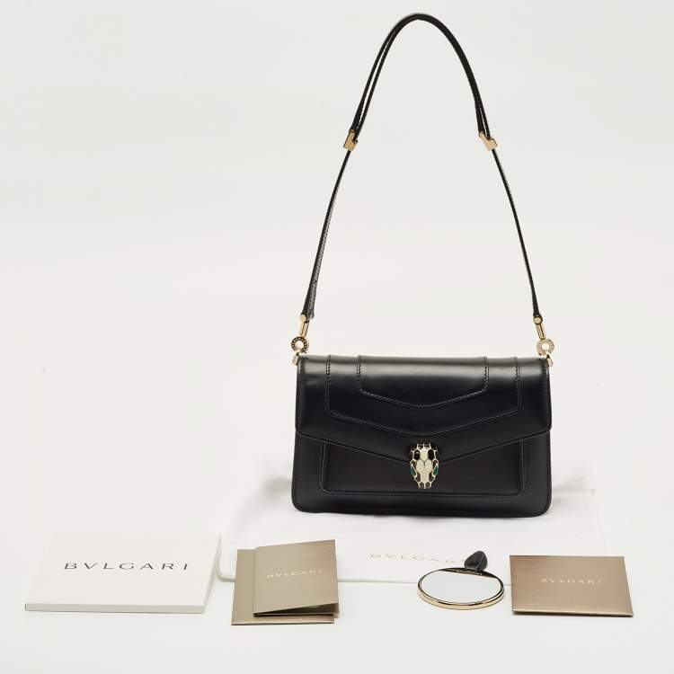 Pre Owned Bvlgari Black Leather Serpenti Forever East West Shoulder Bag