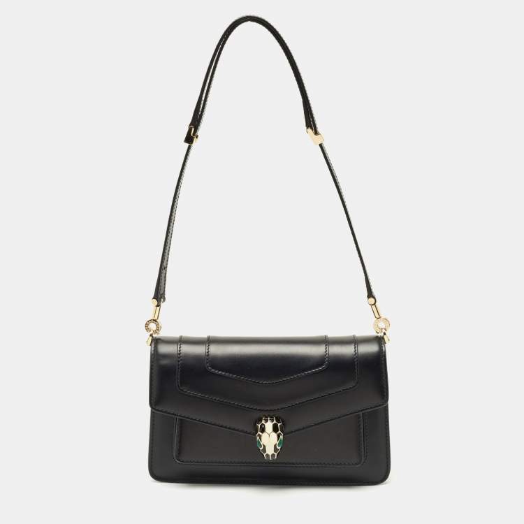 Pre Owned Bvlgari Black Leather Serpenti Forever East West Shoulder Bag