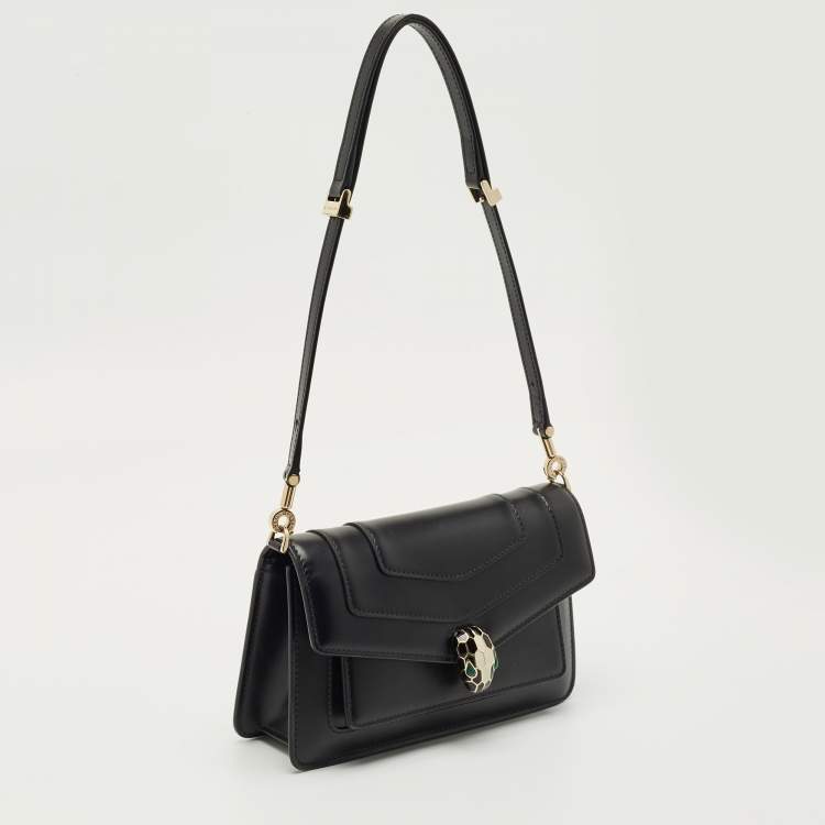 Pre Owned Bvlgari Black Leather Serpenti Forever East West Shoulder Bag