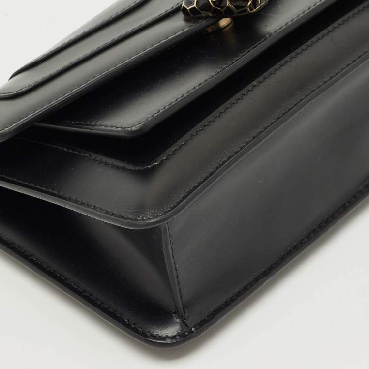 Pre Owned Bvlgari Black Leather Serpenti Forever East West Shoulder Bag
