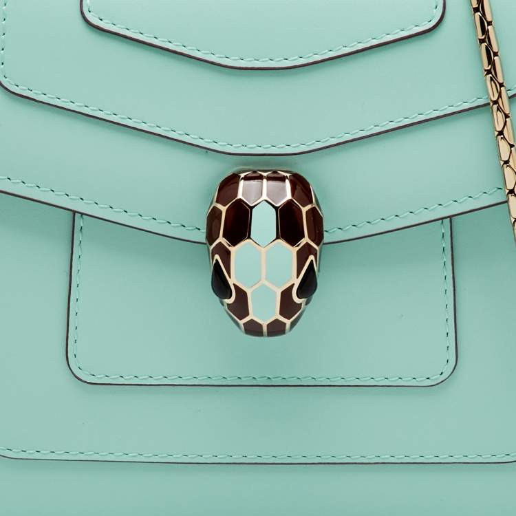 Pre Owned Bvlgari Turquoise Blue Leather Serpenti Forever Small Crossbody Bag