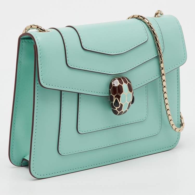 Pre Owned Bvlgari Turquoise Blue Leather Serpenti Forever Small Crossbody Bag
