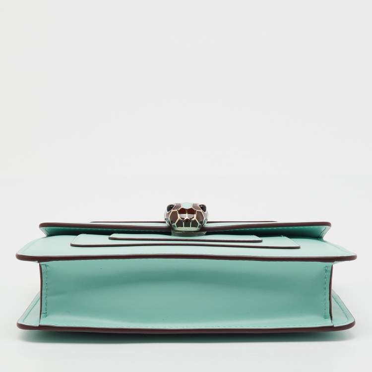 Pre Owned Bvlgari Turquoise Blue Leather Serpenti Forever Small Crossbody Bag