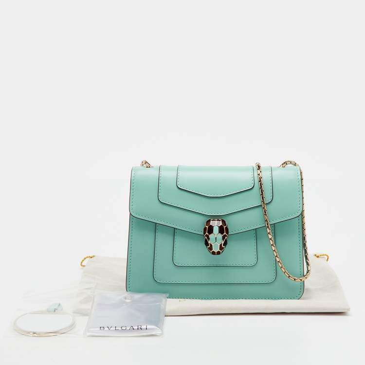 Pre Owned Bvlgari Turquoise Blue Leather Serpenti Forever Small Crossbody Bag