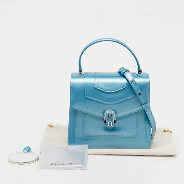 Pre Owned Bvlgari Blue Patent Leather Serpenti Forever Small Top Handle Bag