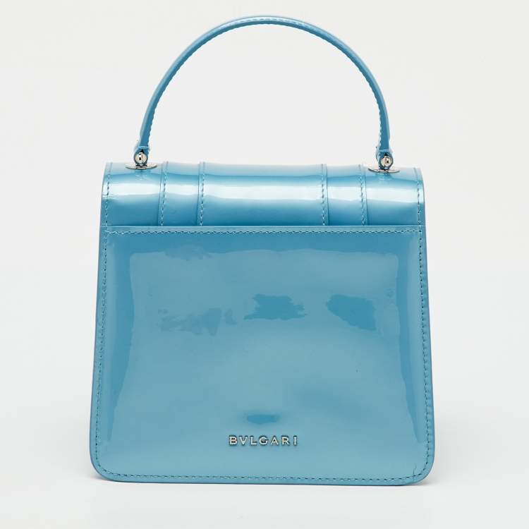 Pre Owned Bvlgari Blue Patent Leather Serpenti Forever Small Top Handle Bag