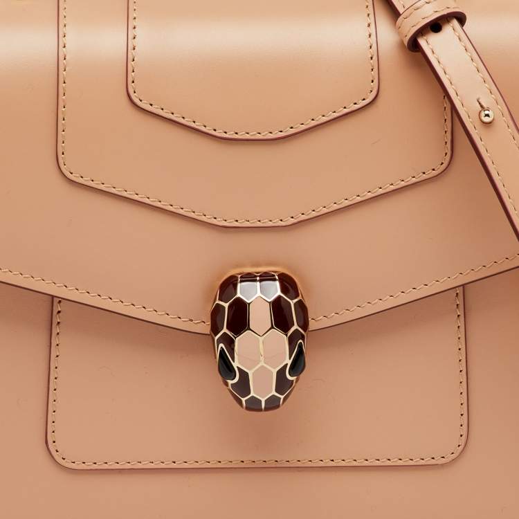 Pre Owned Bvlgari Beige Leather Serpenti Forever Small Top Handle Bag